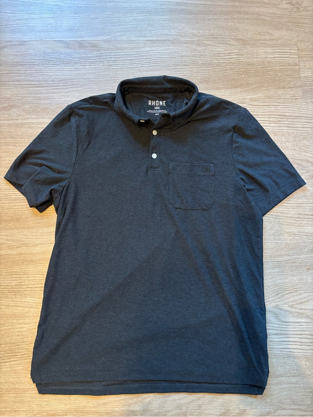 Rhone Men’s Medium WFH Polo Short Sleeve Chest Pocket True Black Heather